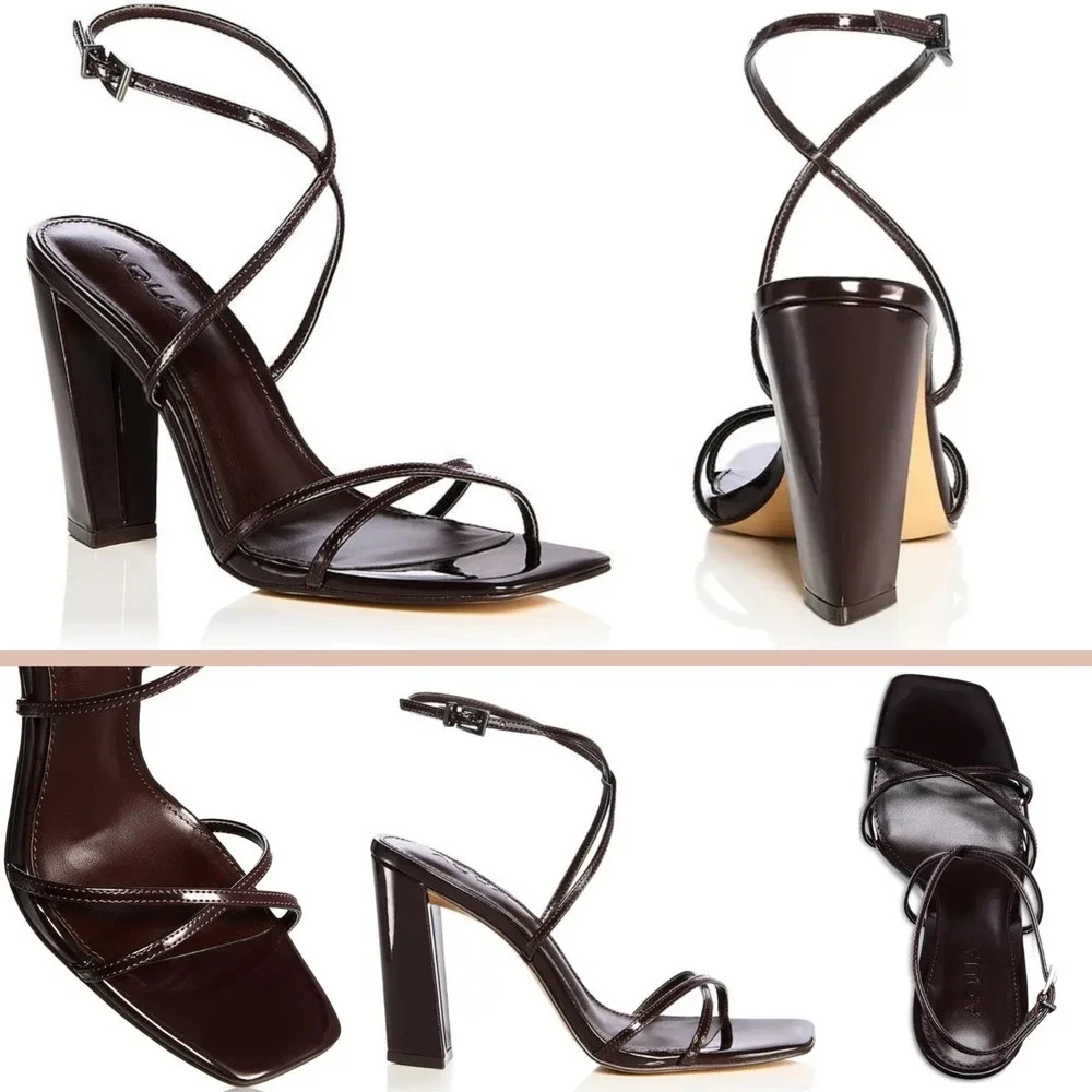 NIB $128 AQUA [ Women's 9 ] Winie Strappy High Heel Sandals in Brown Patent  #BH